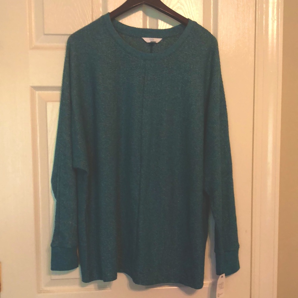 green rib crew top size large 12-14
